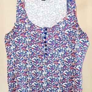 Forever 21 Blue and Pink Buttoned Sleeveless Tank Top